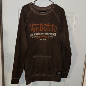 Von Dutch Brown Men's Sweater 2XL Brown Y2K